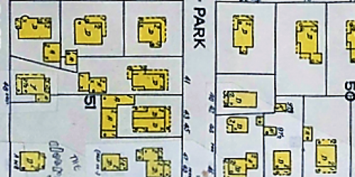 Vintage Barre housing map - street layout with yellow sections marking building placement