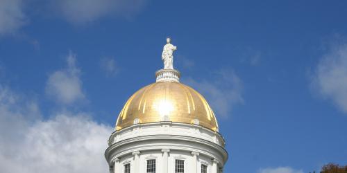 Golden dome of Vermont Capital Building topped with Ceres statue - the goddess of agriculture 