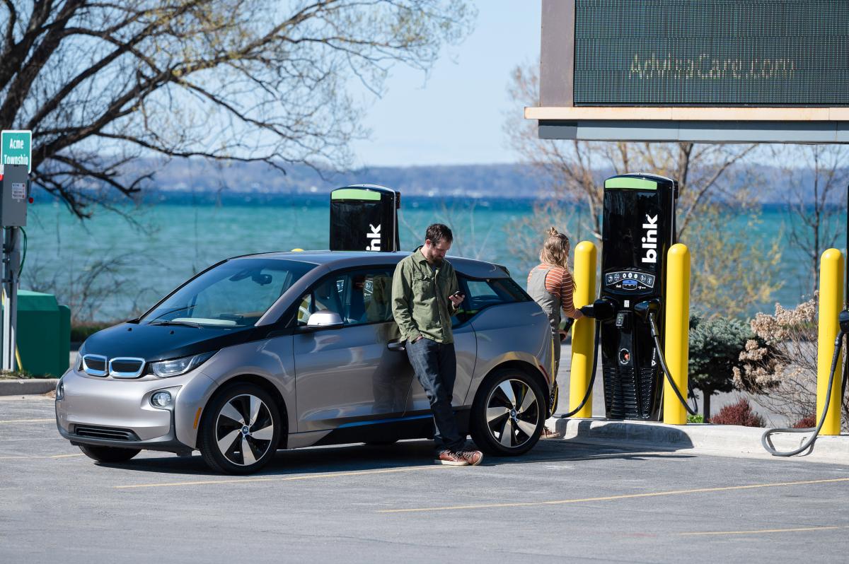 electric vehicles at a charging station