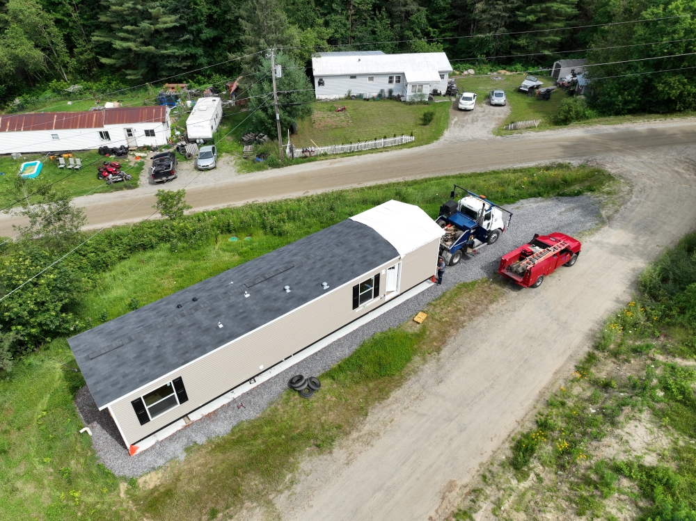 aerial shot of home placed on pad