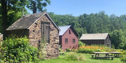 A row of farm outbuildings