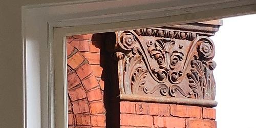 Detail of building through window